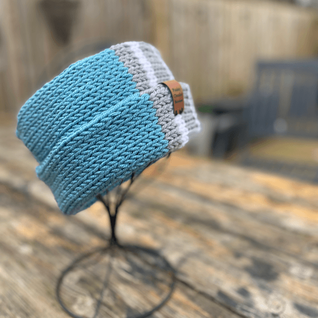 Funky Chunky Headband - Sky blue, Ice White & Steel - Handmade in Scotland