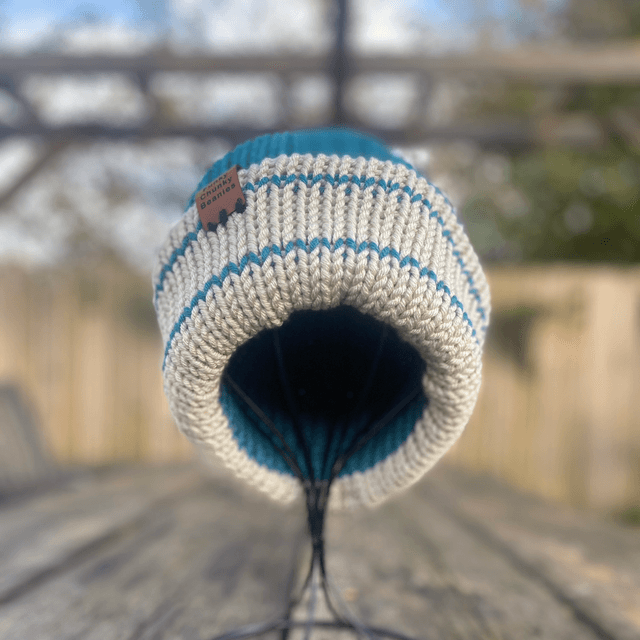 Funky Chunky Beanie - Sea Green and Cream - Handmade in Scotland