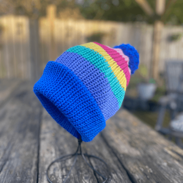 Funky Chunky beanies Bobble hat Retro Rainbow – Handmade in Scotland 