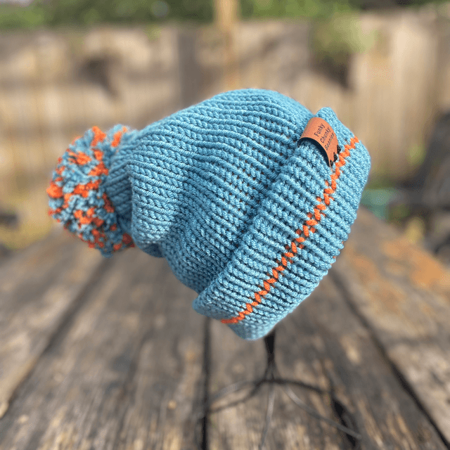 Funky Chunky Bobble Hat - Aqua & Orange – Handmade in Scotland