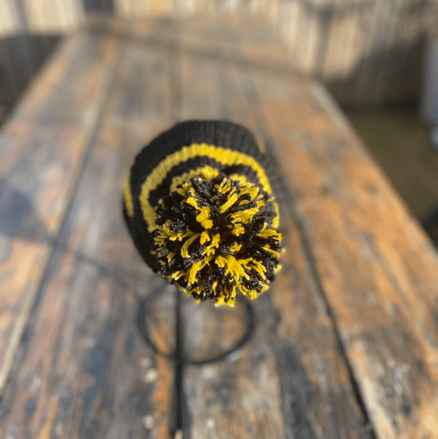 Funky Chunky Bobble Hat - Black & Mustard Gold - Handmade in Scotland