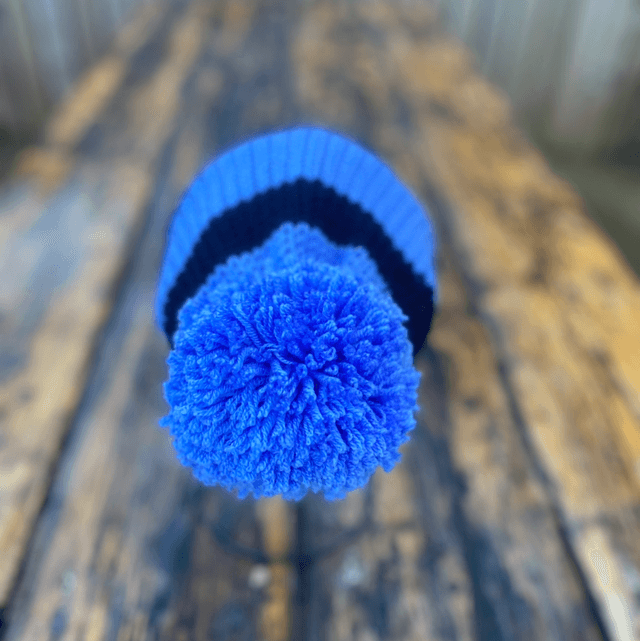 Funky Chunky Bobble Hat - Cornflower Blue & Black - Handmade in Scotland