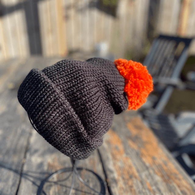 Funky Chunky Bobble Hat - Colour Block - Orange & Black - Handmade in Scotland