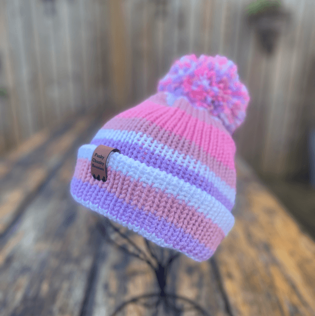 Tweenie Beanie. CUSTOM. White, pink and rose 