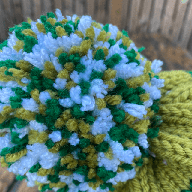 Tweenie beanie. Grey, white, green and lime 