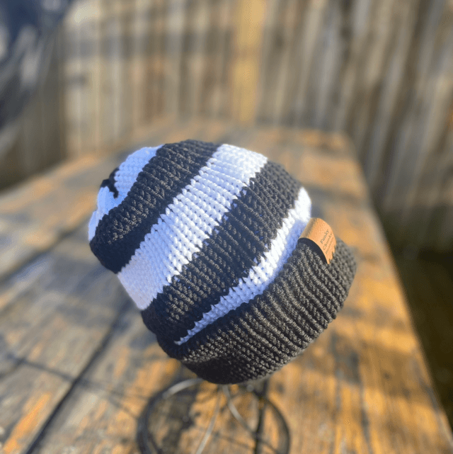 Funky Chunky Beanie – Classic Black & White Stripes - Handmade in Scotland