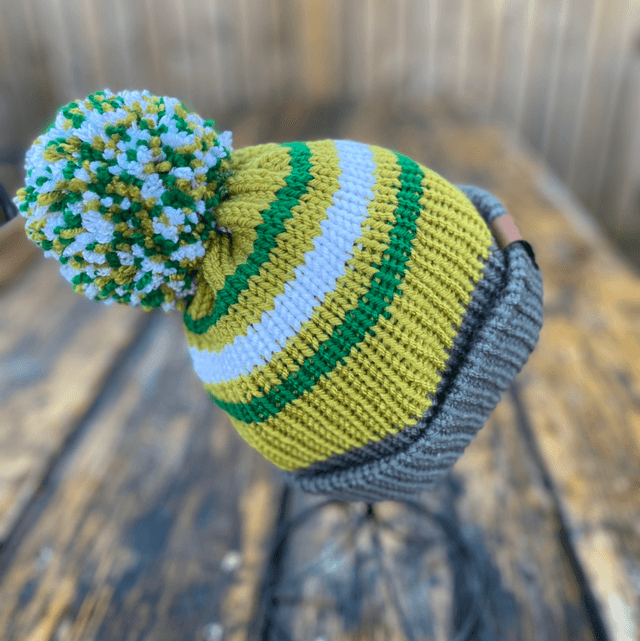 Tweenie beanie. Grey, white, green and lime 