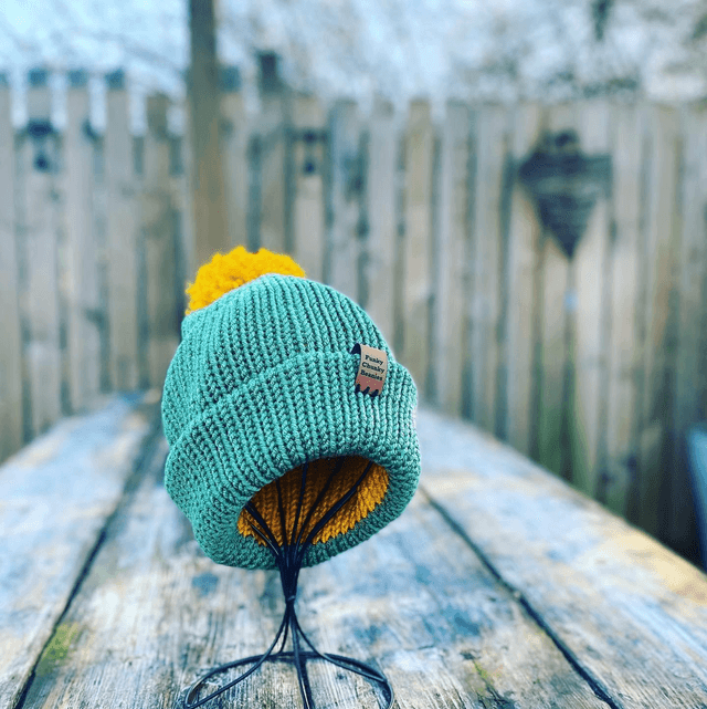 Funky Chunky Beanies - Bobble hat - Golden yellow and green dreams - Handmade in Scotland