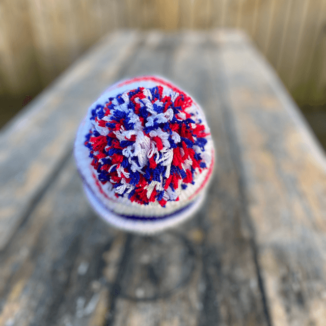 Funky Chunky Bobble Hat – Royal Red, White & Blue - Handmade in Scotland