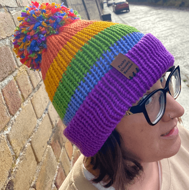 🌈 Funky Chunky Bobble Hat – Signature Rainbow – Handmade in Scotland