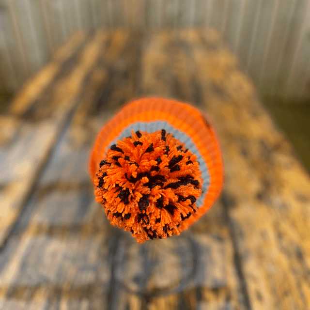🧡 Funky Chunky Bobble Hat – Orange & Grey – Handmade in Scotland