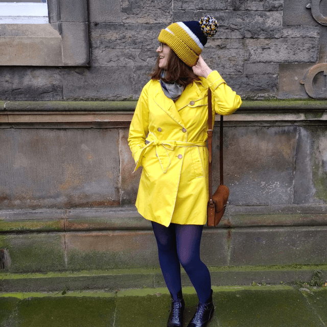 💛 Funky Chunky Bobble Hat – Mustard Gold, Navy & White – Handmade in Scotland
