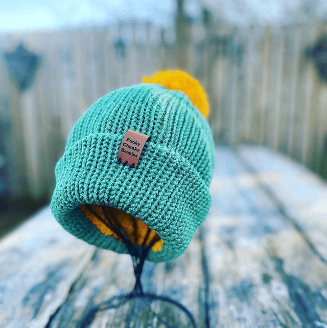 Funky Chunky Beanies - Bobble hat - Golden yellow and green dreams - Handmade in Scotland