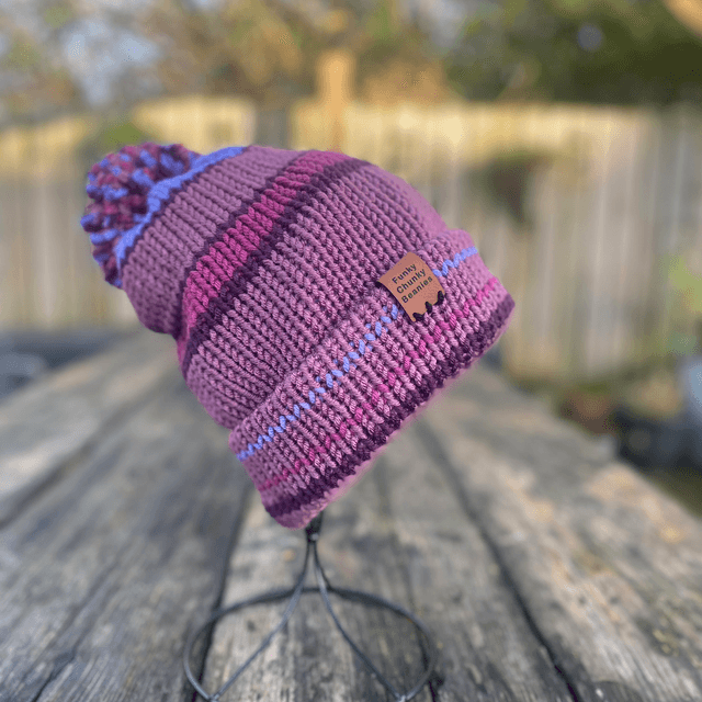Funky Chunky Bobble hat – Amethyst & Plum - Handmade in Scotland