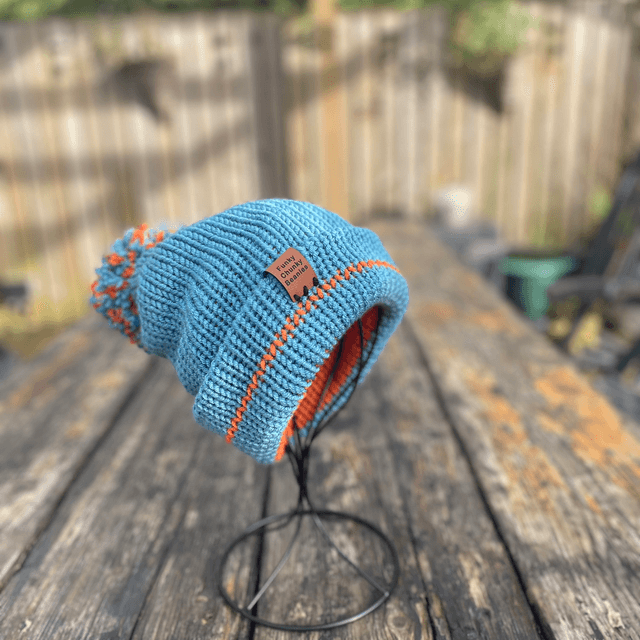 Funky Chunky Bobble Hat - Aqua & Orange – Handmade in Scotland