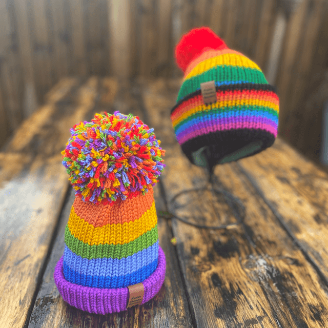 Funky Chunky Bobble Hat Set – Matching Adult & Child Beanies – Handmade in Scotland