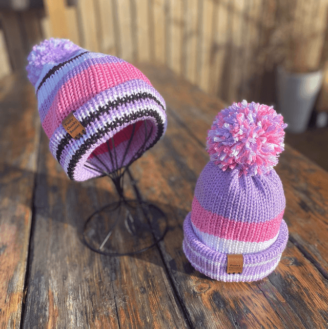 Funky Chunky Bobble Hat Set – Matching Adult & Child Beanies – Handmade in Scotland