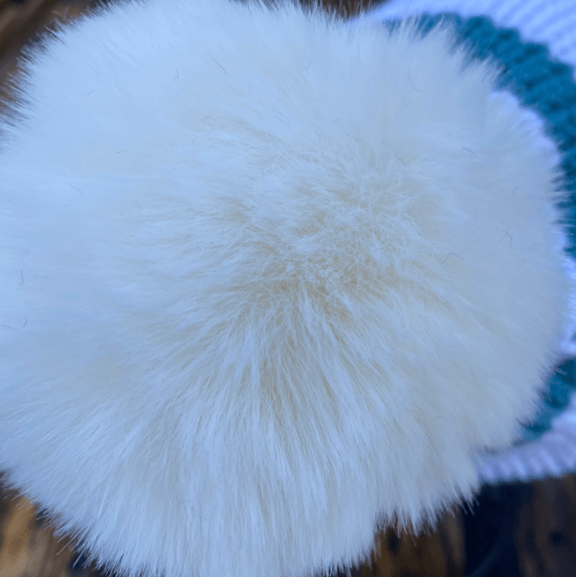 ❄️Funky Chunky Bobble Hat – Ice Blue & Snow White with Faux Fur Pom - Handmade in Scotland