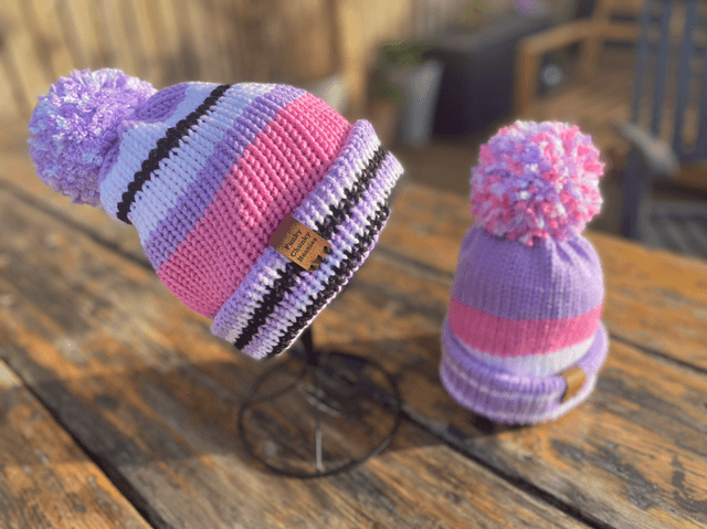 Funky Chunky Bobble Hat Set – Matching Adult & Child Beanies – Handmade in Scotland