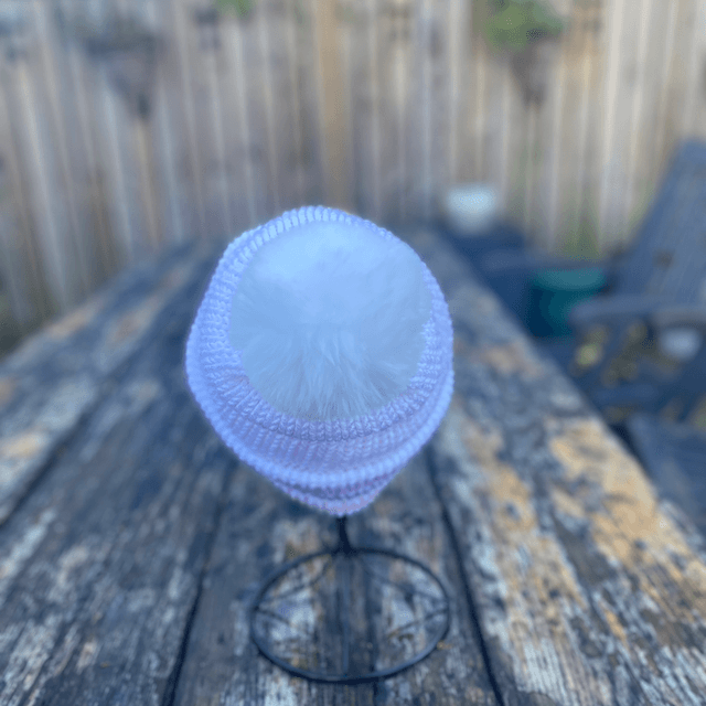 Funky Chunky Beanies - Bobble hat - Ice White and Rose with a removable fau-fur pom - Hand Made in Scotland