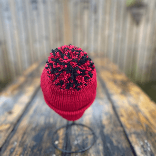 Funky Chunky Bobble Hat - Cherry Red - Handmade in Scotland