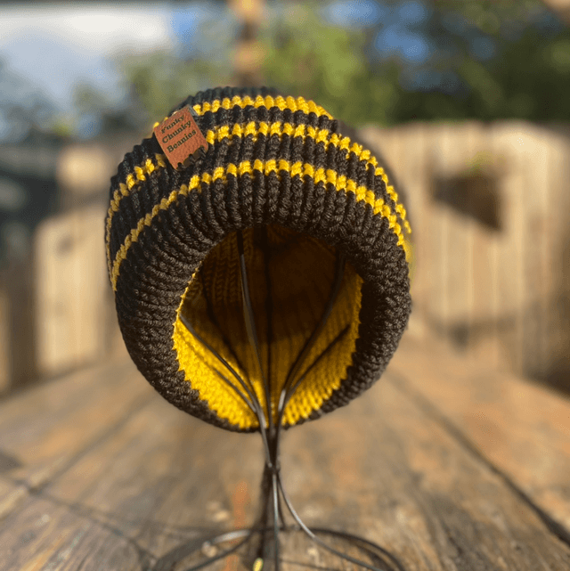 Funky Chunky Bobble Hat - Black & Mustard Gold - Handmade in Scotland