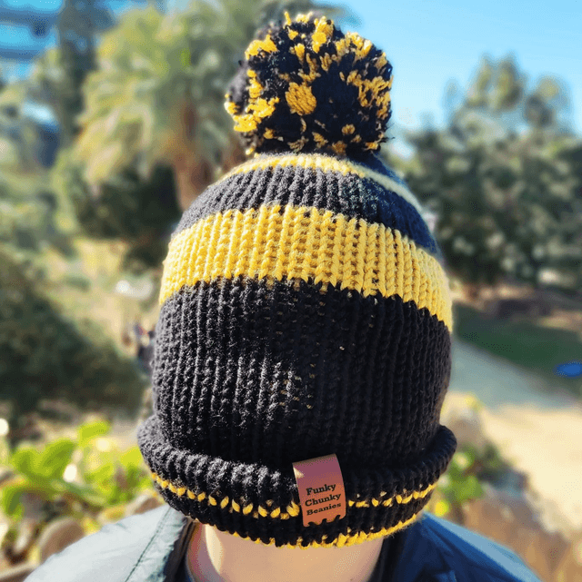 Funky Chunky Bobble Hat - Black & Mustard Gold - Handmade in Scotland