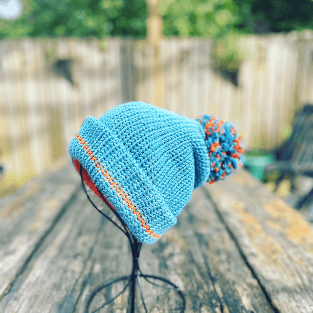 Funky Chunky Bobble Hat - Aqua & Orange – Handmade in Scotland