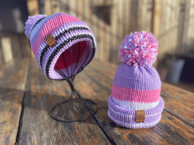 Funky Chunky Bobble Hat Set – Matching Adult & Child Beanies – Handmade in Scotland