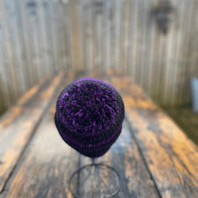 Funky Chunky Bobble Hat – Dark Academia Purple & Black - Handmade in Scotland