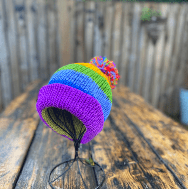 🌈 Funky Chunky Bobble Hat – Signature Rainbow – Handmade in Scotland