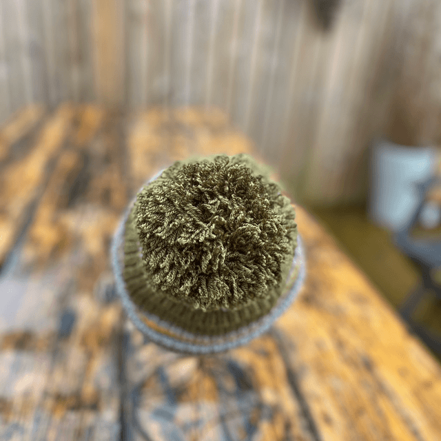🍂 Funky Chunky Bobble Hat – Khaki, Grey & Mustard Gold – Handmade in Scotland