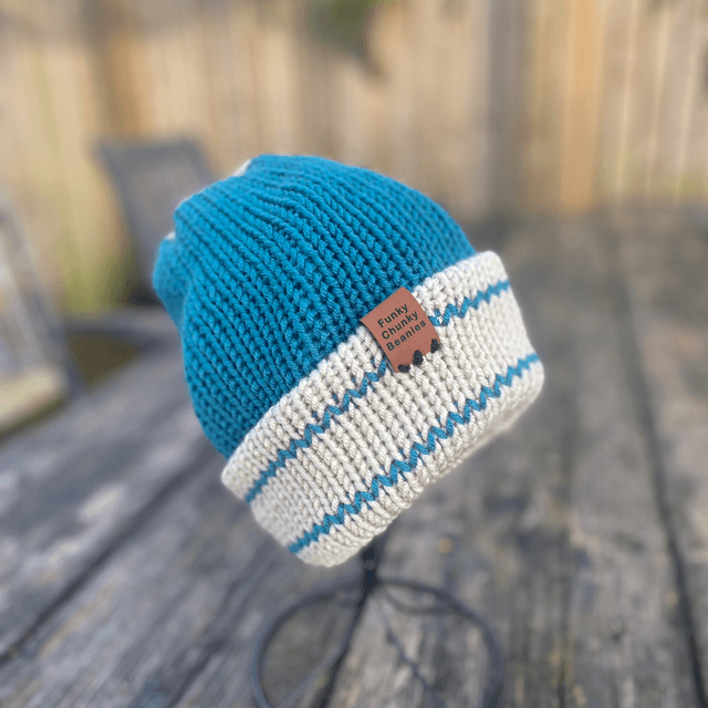 Funky Chunky Beanie - Sea Green and Cream - Handmade in Scotland
