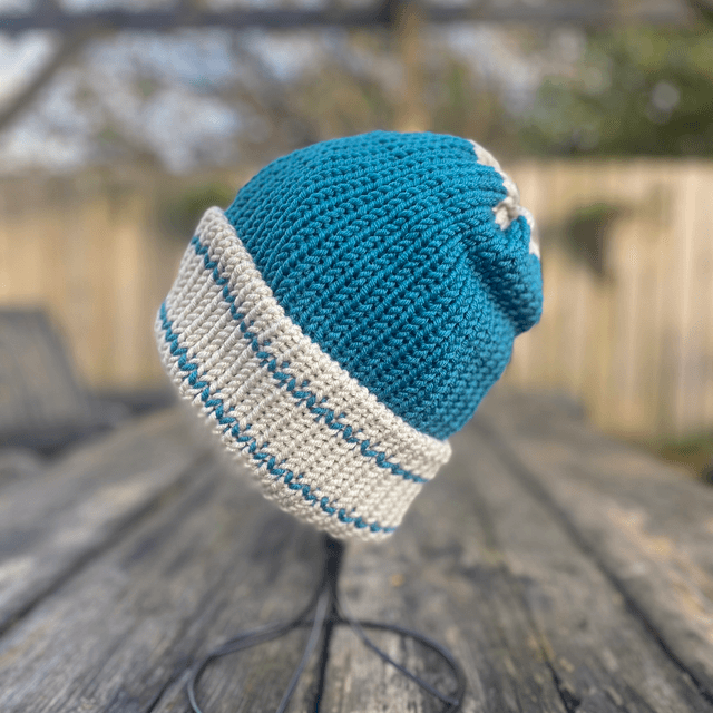 Funky Chunky Beanie - Sea Green and Cream - Handmade in Scotland