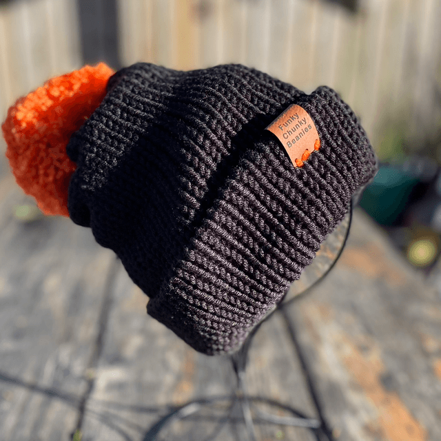 Funky Chunky Bobble Hat - Colour Block - Orange & Black - Handmade in Scotland
