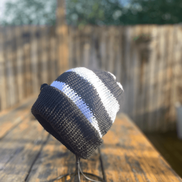 Funky Chunky Beanie – Classic Black & White Stripes - Handmade in Scotland