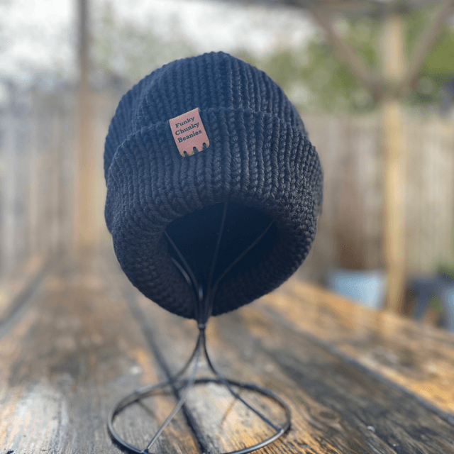 🖤 Funky Chunky Classic Black Beanie – Handmade in Scotland