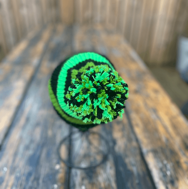 Funky Chunky Bobble Hat – Neon Green & Midnight Black - Handmade in Scotland