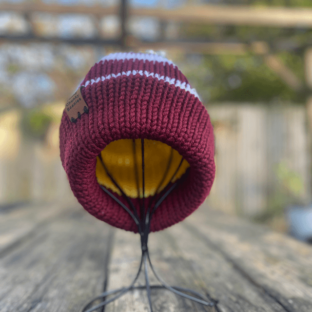 🤎 Funky Chunky Bobble Hat – Deep Maroon & Winter White - Handmade in Scotland