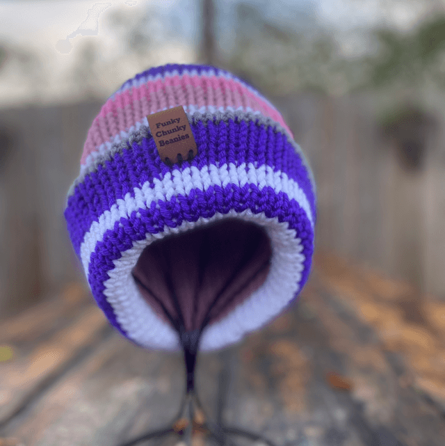 💜 Funky Chunky Bobble Hat – Purple, Rose & Grey Mix – Handmade in Scotland