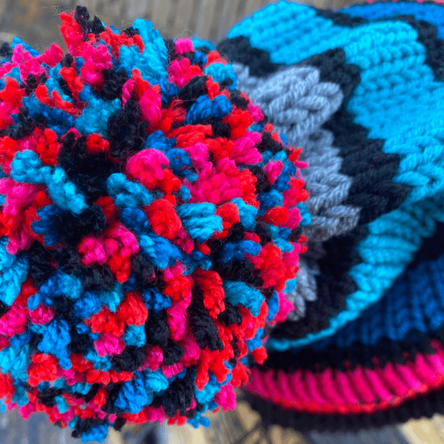Funky Chunky Bobble Hat – Scarlet Rose & Charcoal - Handmade in Scotland