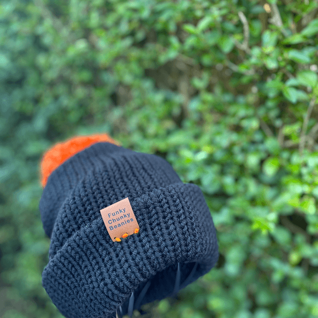 Funky Chunky Bobble Hat - Colour Block - Orange & Black - Handmade in Scotland
