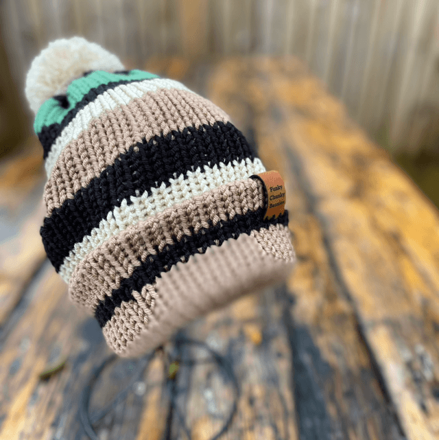 Funky Chunky Beanies Bobble Hat - Mocha Mint - Homemade in Scotland