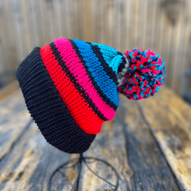 Funky Chunky Bobble Hat – Scarlet Rose & Charcoal - Handmade in Scotland