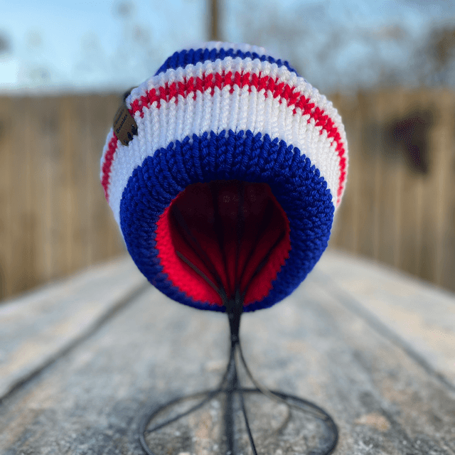 Funky Chunky Bobble Hat – Royal Red, White & Blue - Handmade in Scotland