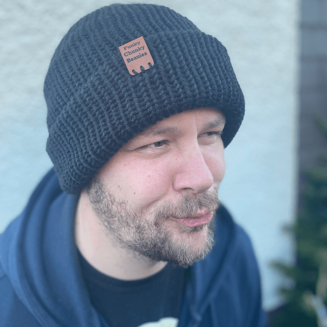🖤 Funky Chunky Classic Black Beanie – Handmade in Scotland
