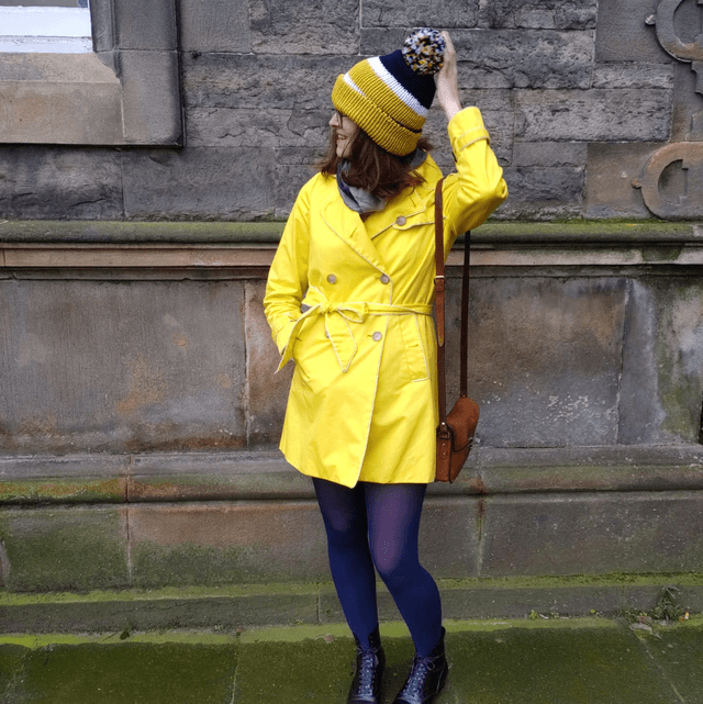 💛 Funky Chunky Bobble Hat – Mustard Gold, Navy & White – Handmade in Scotland