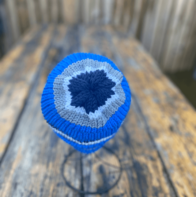 Funky Chunky Beanie - Deep Blue, Steel & Ice White - Handmade in Scotland