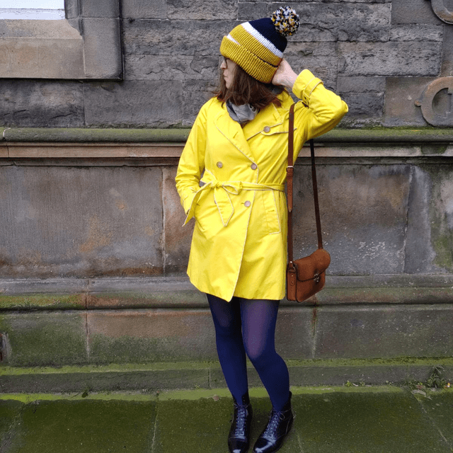 💛 Funky Chunky Bobble Hat – Mustard Gold, Navy & White – Handmade in Scotland