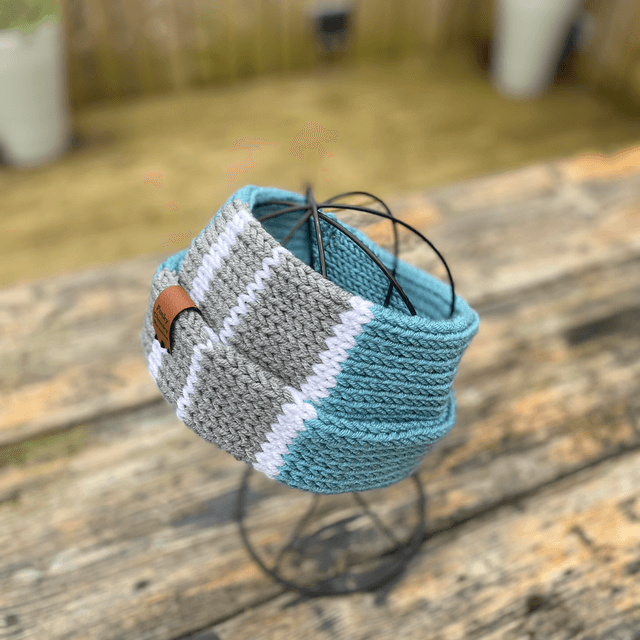 Funky Chunky Headband - Sky blue, Ice White & Steel - Handmade in Scotland